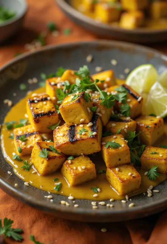 Grillad tofu med currytahini