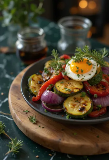 Ugnsrostade grönsaker med balsamvinäger serverade