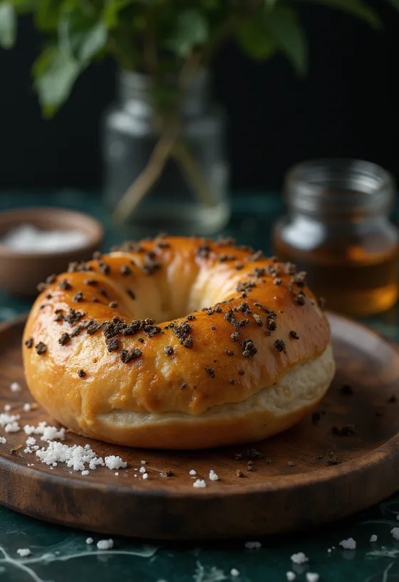 Nygräddad bagel med tryffel och honung