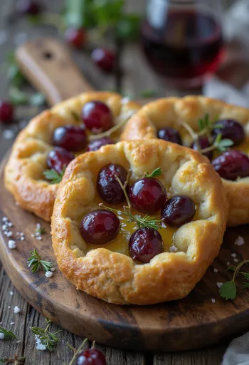 Focaccia med vindruvor och rosmarin serverad