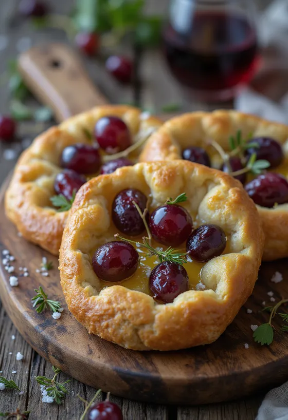 Focaccia med vindruvor och rosmarin serverad