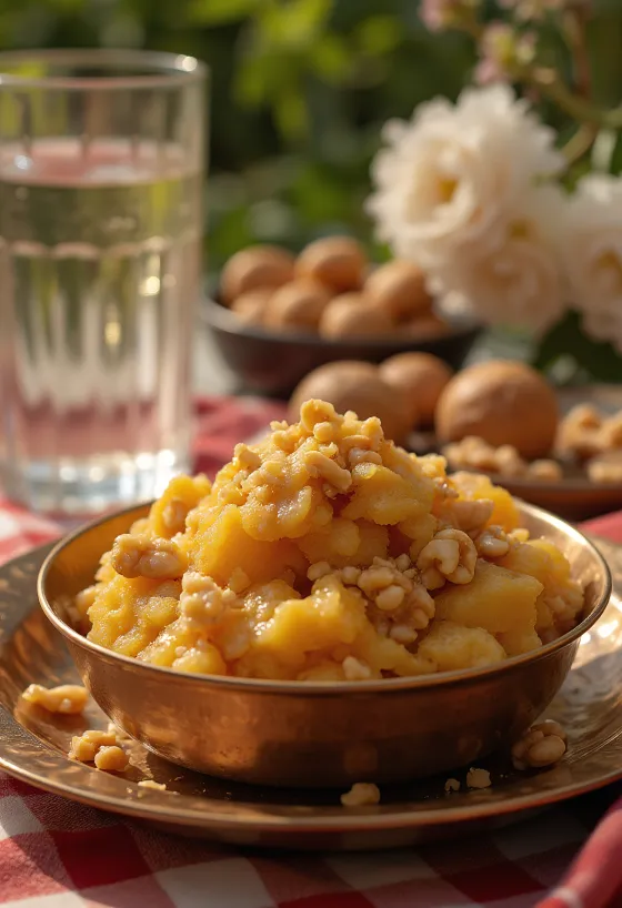 Aate ka Halwa med rika kryddiga smaker, rostad nöt och rosenvatten