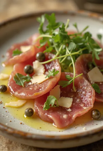 Biff carpaccio med tryffel serverad elegant