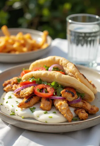 Kycklinggyros serverad i pitabröd