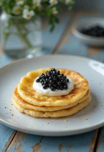 Rysk blini med kaviar serverad