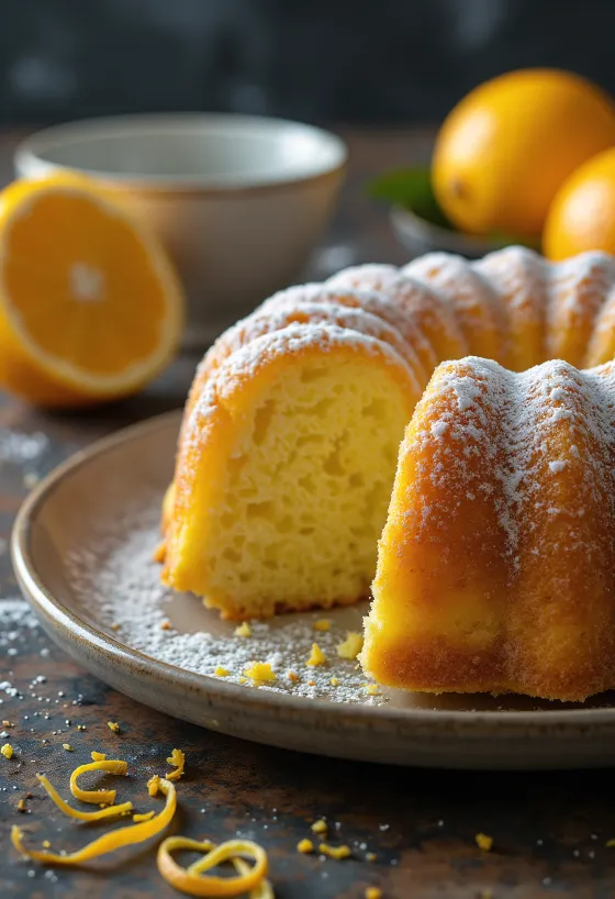 Citron- och apelsinsockerkaka serverad