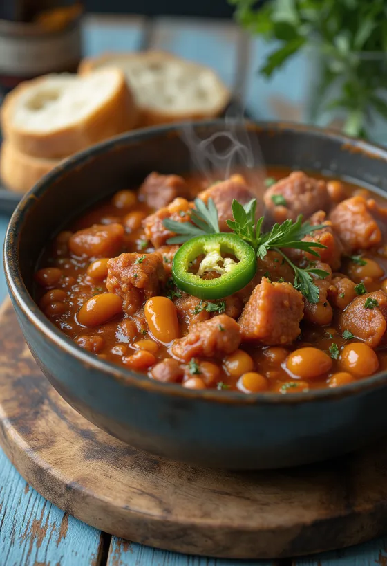 Traditionell ungersk böngulasch rikt serverad med grönsaker och köttbitar, garnerad med gräddfil och persilja