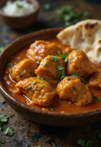Kyckling tikka masala i krämig tomatsås, garnerad med färsk koriander