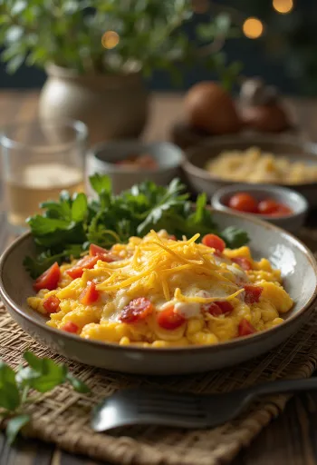 Turkisk frukost med ägg, paprika och tomat
