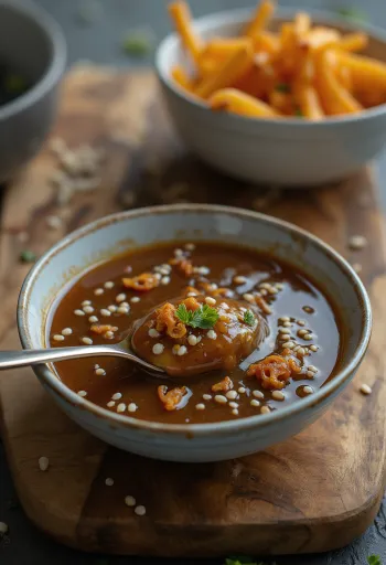 Sesamsås med honung och ingefära serverad