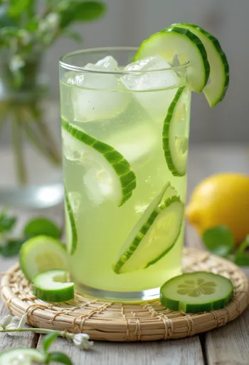 Uppfriskande gurklimonad i glas med mynta och is