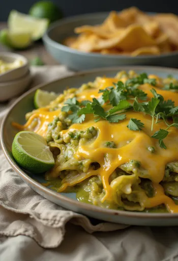 Chilaquiles suizos – krispiga tortillabitar i grön chilisås, serverade med färskost och gräddfil