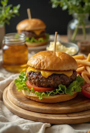 Sälköttsburgare serverad med sallad, tomat och majonnäs.