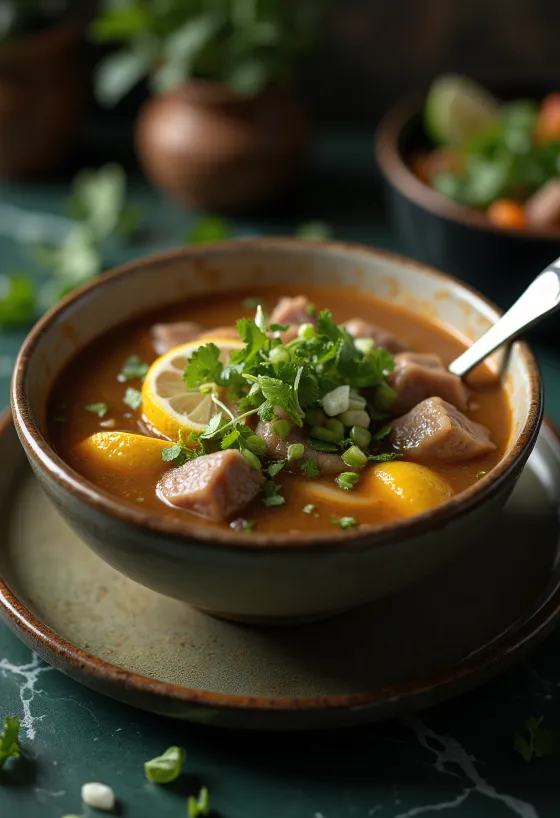 Soto Madura, kryddig nötköttssoppa med färsk koriander och citron