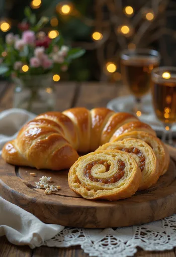 Marsipanrulle med gyllenbrun skorpa och riklig fyllning