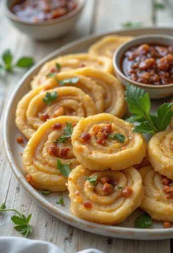 Patra med stark chutney serverad, färsk och färgglad
