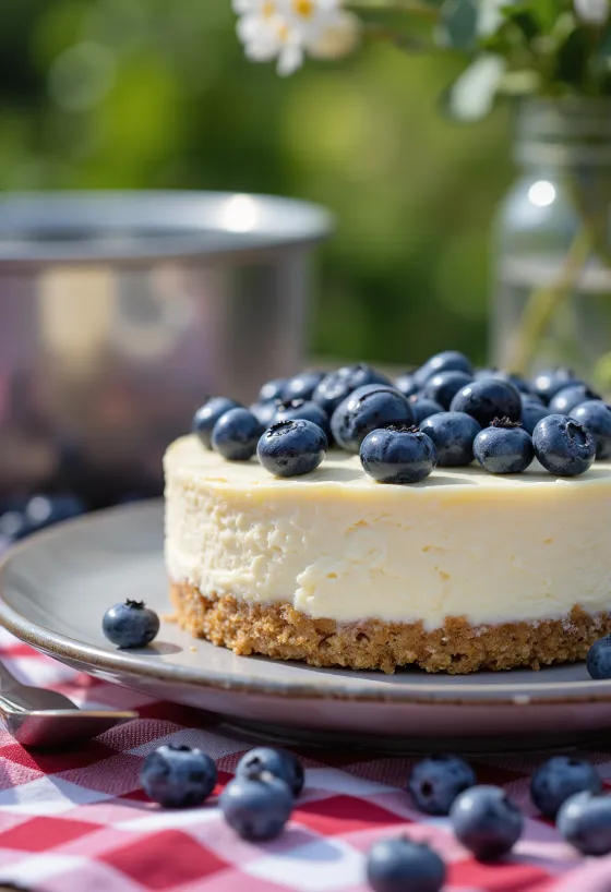 Blåbärscheesecake serverad