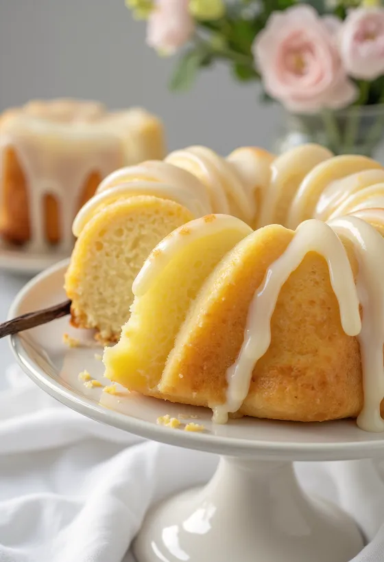 Citron- och vaniljsockerkaka serverad