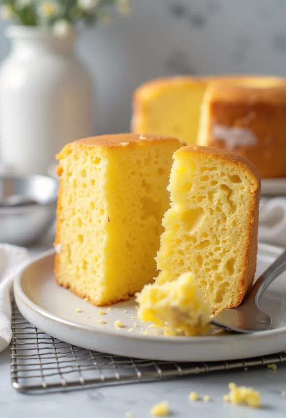 Hemgjord tårtbotten skuren i bitar med gyllenbrun yta