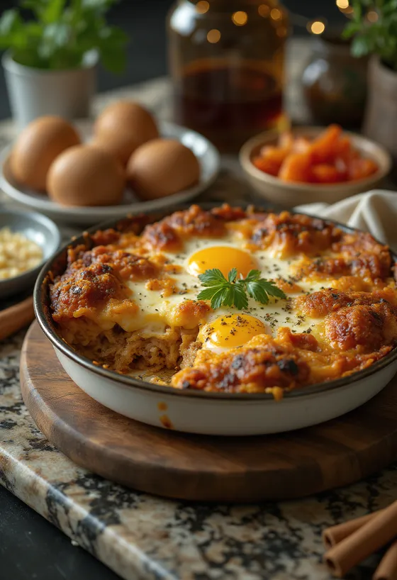 Kryddig moussaka, med lager av kött och kvarg