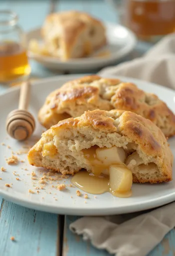 Scones med ugnsbakat äpple och honung serverade