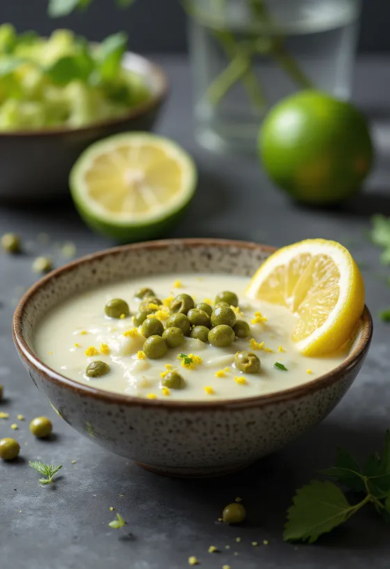 Lime- och kaprissås med curry serverad