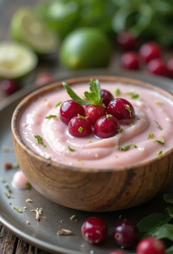 Sås med kokosmjölk, tranbär och lime serverad