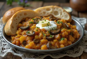 Pav Bhaji med svamp, serverad färsk i skål med fralla