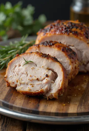 Rökt vildkalkonbröst serverat med grillade grönsaker.