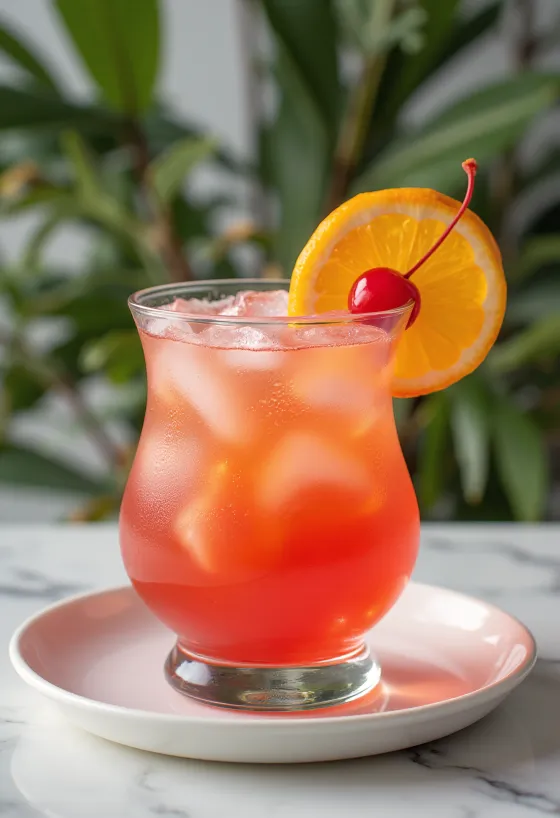 Hurricane-cocktail dekorerad med apelsinskiva och cocktailkörsbär