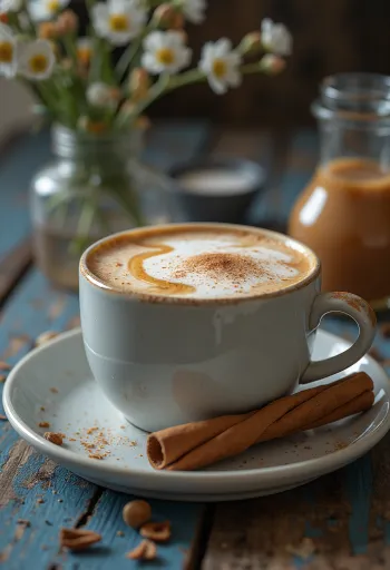 Karamell-chai latte serverad i glas