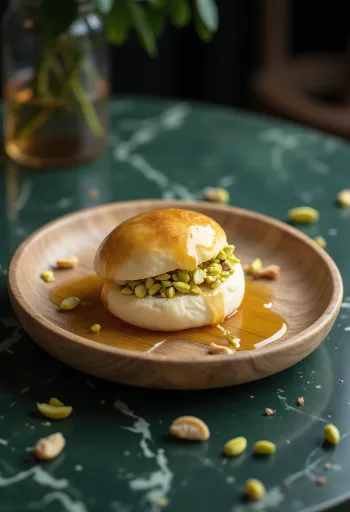 Pistasch- och honungs-bao bun serverad