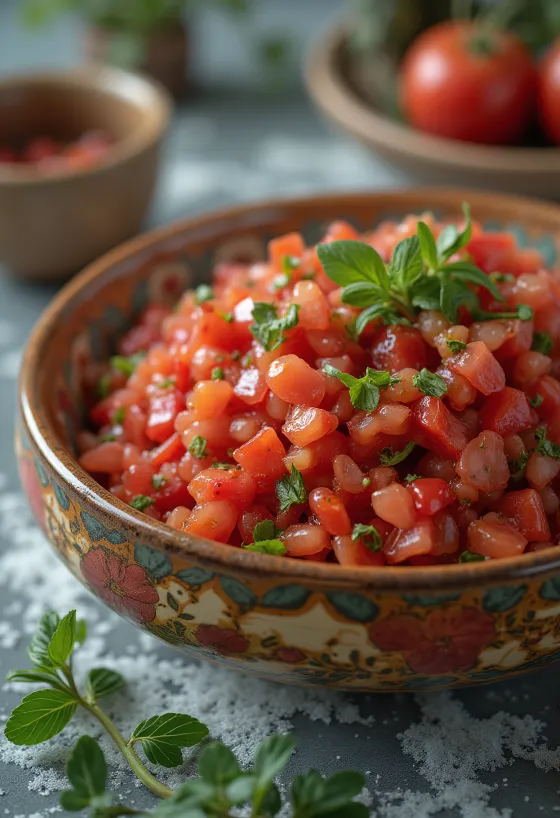 Ezme tomatsås serverad med färskt bröd