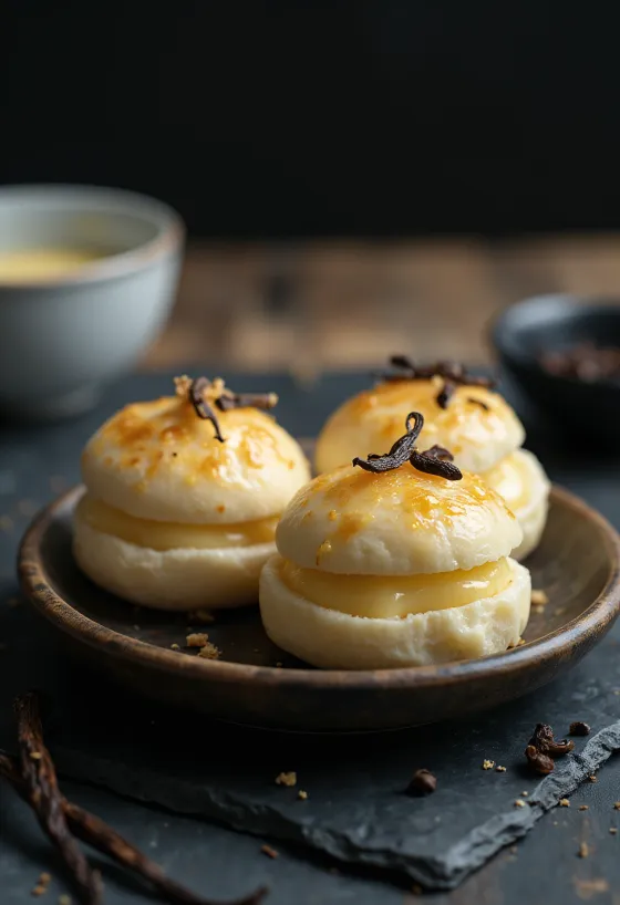 Bao bun med vaniljkräm serverad