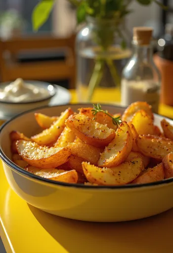 Krispig kryddig potatis stekt gyllenbrun, strödd med färska örter
