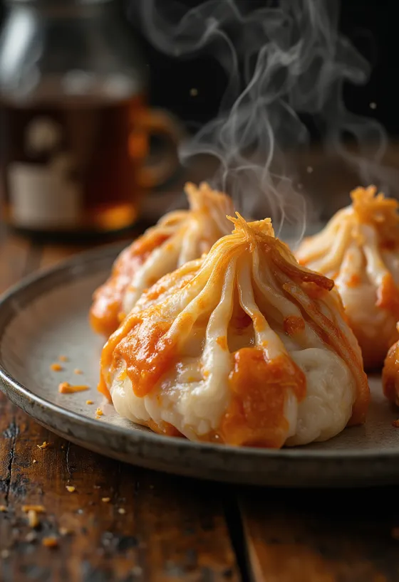 Zongzi med kimchi serverad ångad