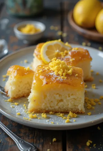 Gyllenbrun revani-kaka skuren i rutor