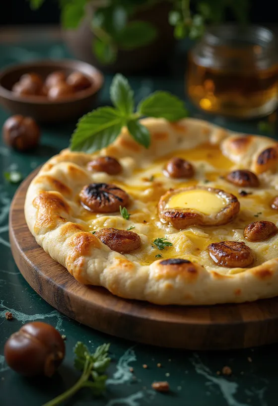 Naanbröd med ugnsbakad kastanj serverat