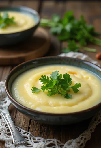 Chawanmushi serverad med koriander, sesamfrön och färsk salladslök i en liten skål