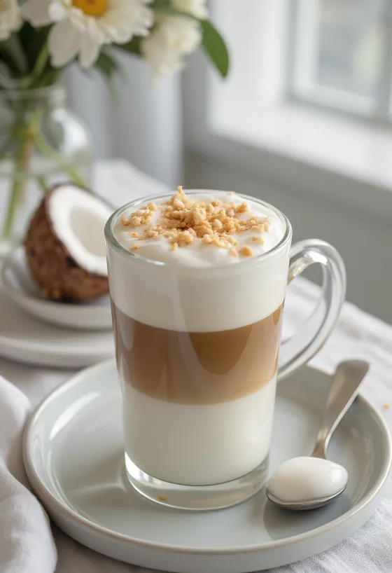 Latte med kokosmjölk nyserverad