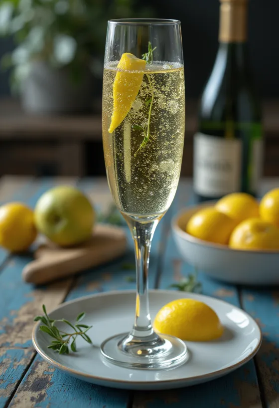 Italiensk proseccocider i glas garnerad med rosmarinkvist