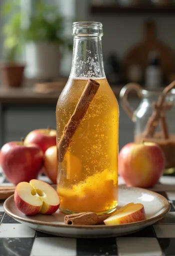 Glasburk med probiotisk äppelkombucha och äppelskivor