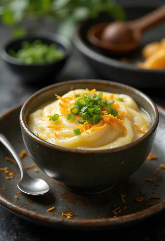 Chawanmushi serverad med apelsinskal, sesamfrön och färsk salladslök