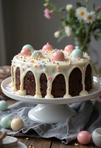 Chokladtårta med prickar dekorerad med vit kräm och ätbara prickar