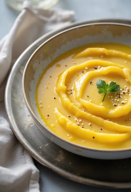 Gräddig apelsinsås med ingefära och curry serverad