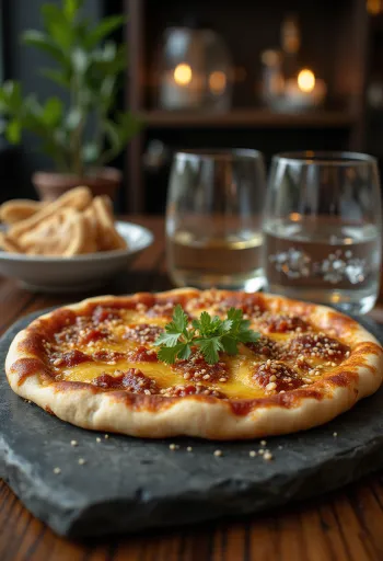 Manakish toppad med chili, sesamfrön och färsk persilja