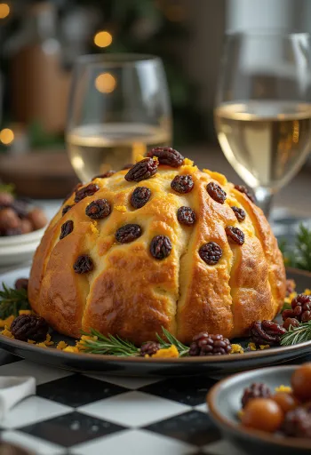 Panettone med russin, serverad för festliga tillfällen