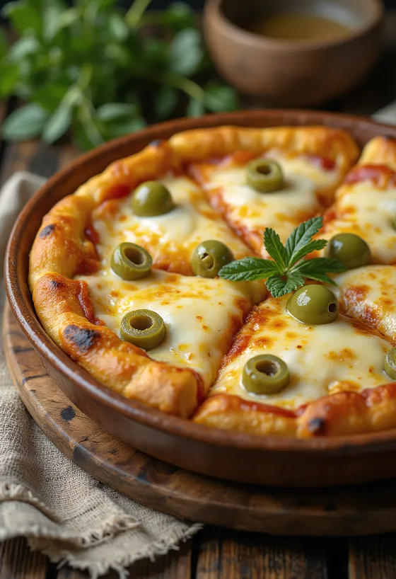 Pizza Argentina med tjock deg, mozzarella och tomatsås