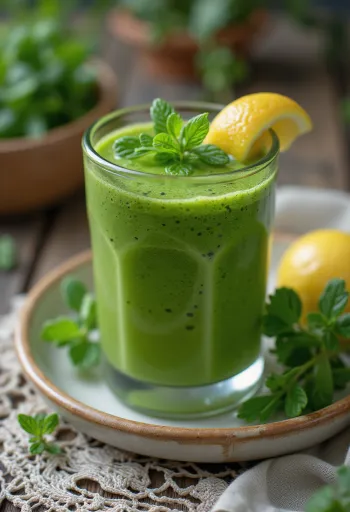 Färsk grön smoothie serverad i glas