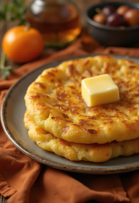 Bannock med potatis, serverad med färsk persilja